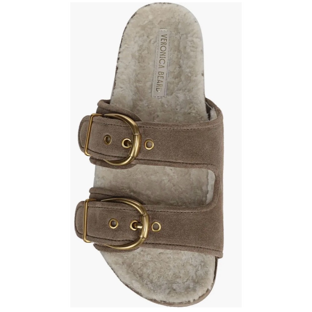 Veronica Beard Prue Shearling Lined Ecru Suede slide sandals NWT - Picture 3 of 10